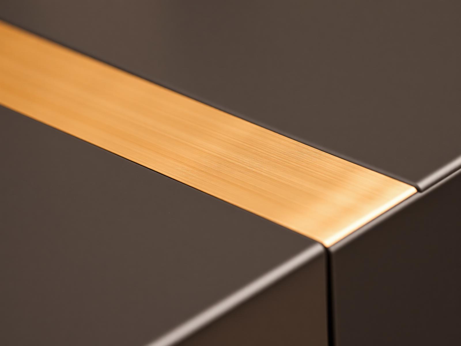 Macro detail of a lacquered surface meeting brushed brass